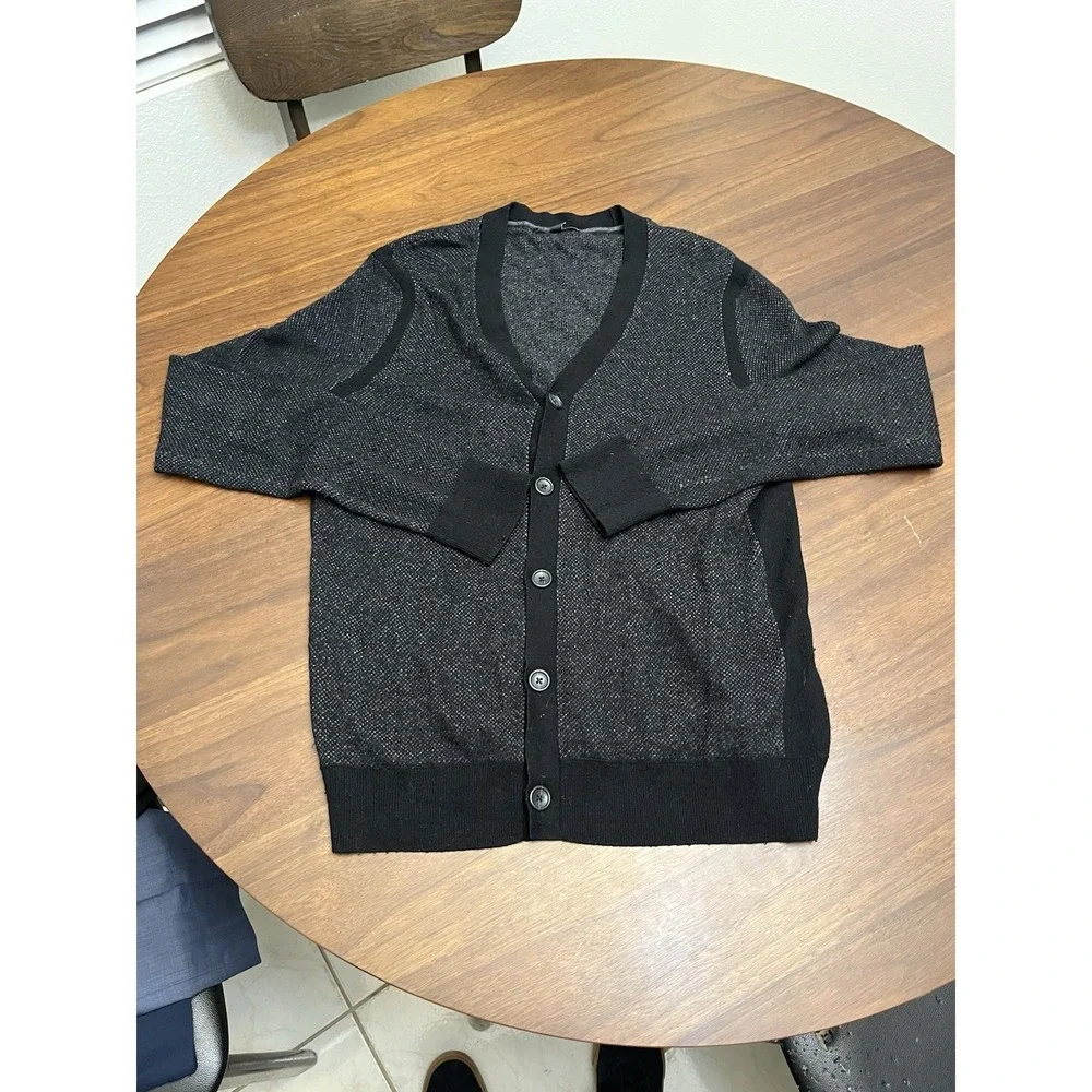 Banana Republic L Men's Yarn Wool Alpaca Black Gray Knit Cardigan Sweater